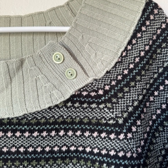 Anthropologie Cartonnier Green Fair Isle Short Sleeve Sweater - Picture 3 of 5